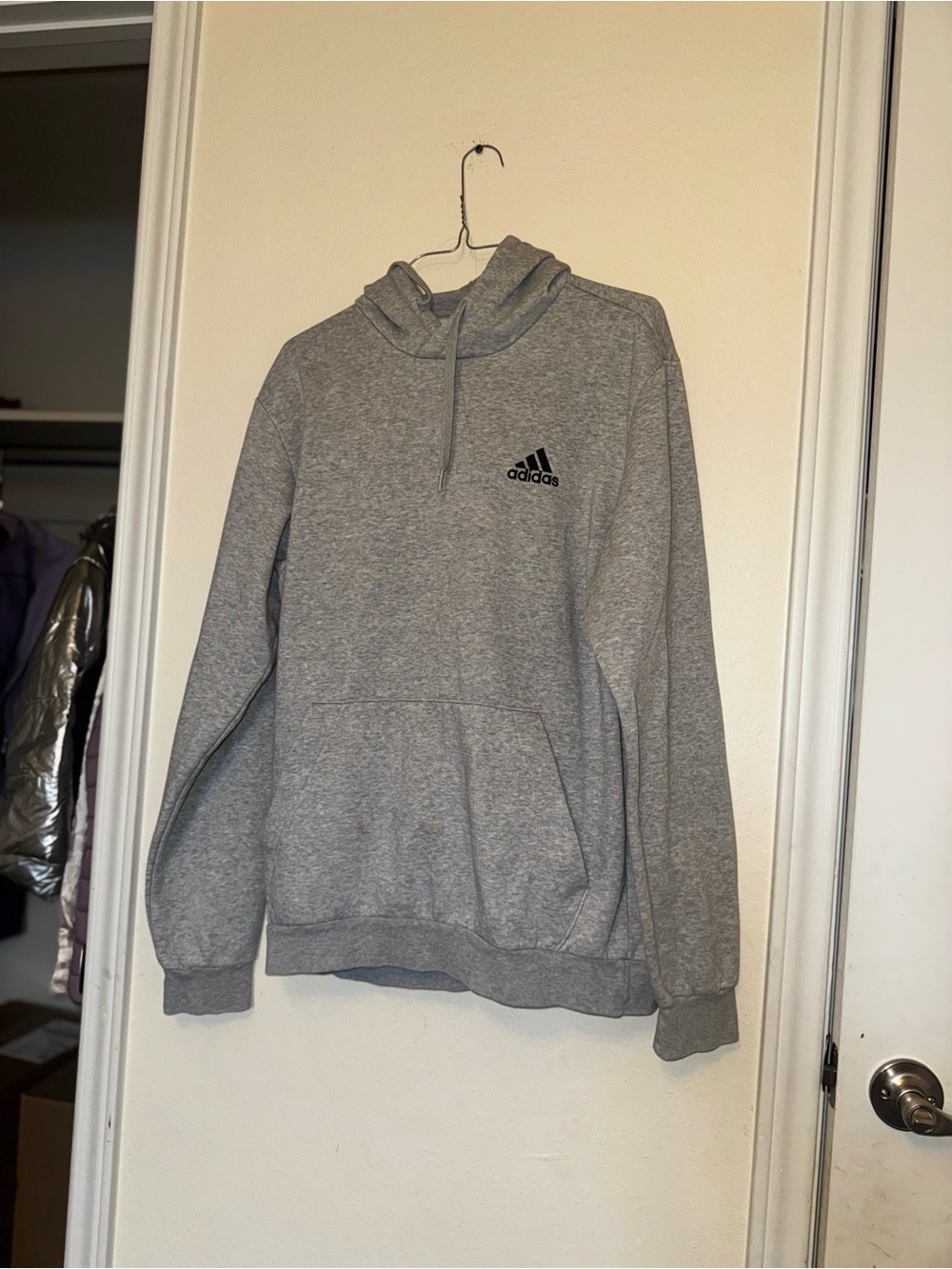 adidas Grey Heather Pullover Hoodie with Black Logo - Picture 3 of 3